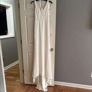 Lulu's White Sleeveless V-Neck High Low Gown
